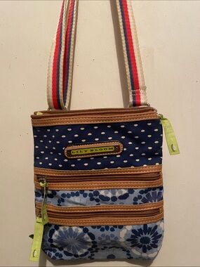 Lily Bloom Navy, Tan & Lime Floral Dot Crossbody with Striped Strap